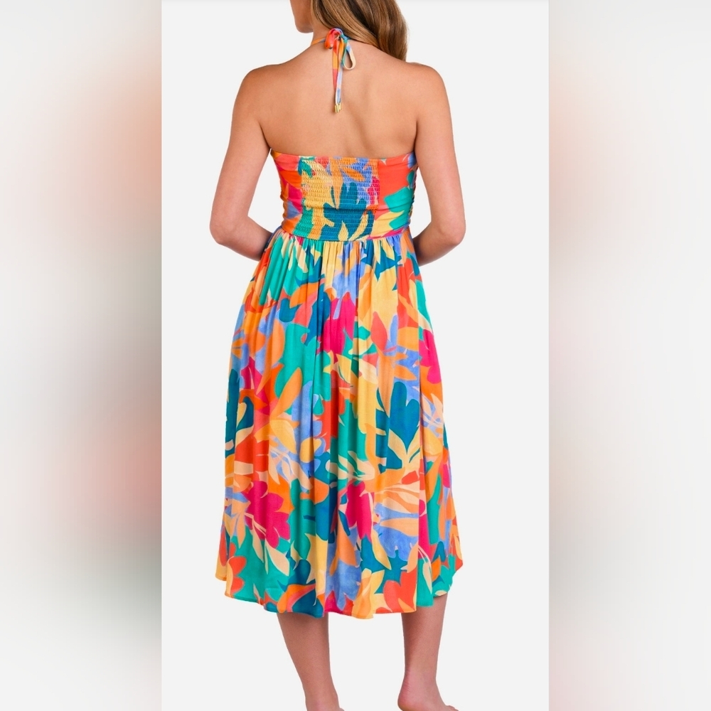 LA BLANCA Multicolor Halter Midi Dress - Vibrant Floral Print - Picture 3 of 10